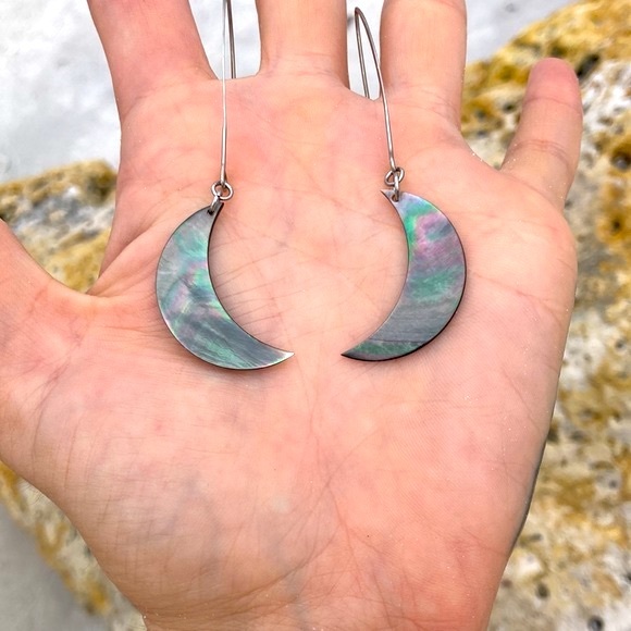 Abalone Holographic Rainbow Stainless Steel Earrings - Picture 3 of 6